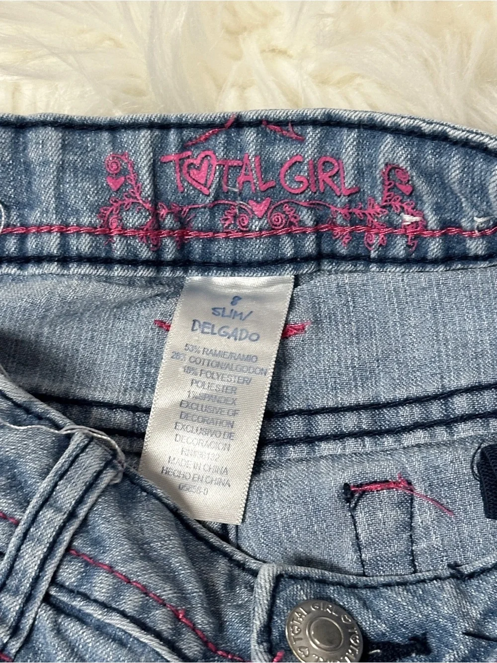 total girl Light Wash Denim Shorts with Pink & Teal Embroidery